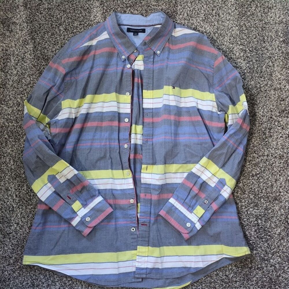 Tommy Hilfiger Men's XXL Cotton Long Sleeve Shirt Multi Color Rockabilly Pastel